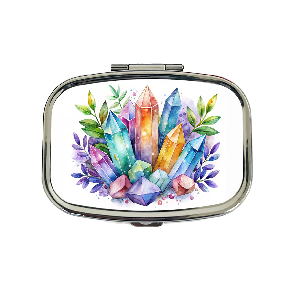 Crystal Geodes Mystical Healing Protection Watercolor Travel Pill Box Case