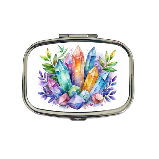 Crystal Geodes Mystical Healing Protection Watercolor Travel Pill Box Case