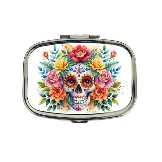 Day Of The Dead Día De Muertos Theme Watercolor Travel Pill Box Case