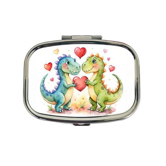 Dinosaurs In Love With Hearts Valentine's Day Travel Pill Box Case
