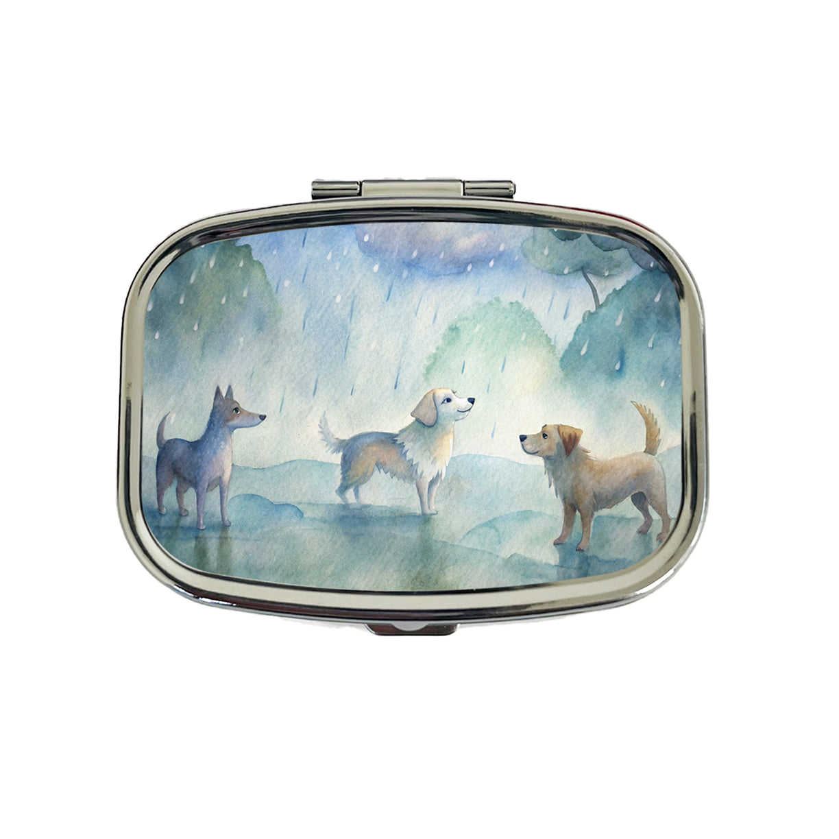 Dogs In The Rain Watercolor Travel Pill Box Case