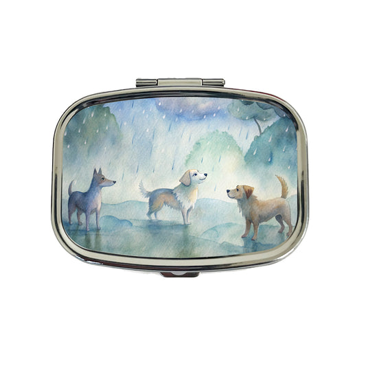Dogs In The Rain Watercolor Travel Pill Box Case