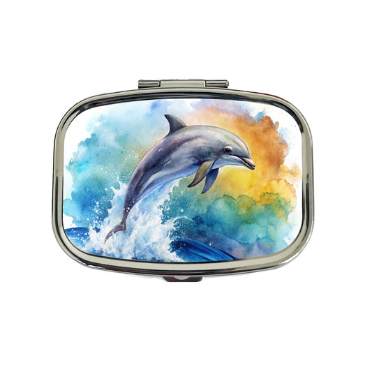 Dolphin Jumping In Ocean Watercolor Travel Pill Box Case