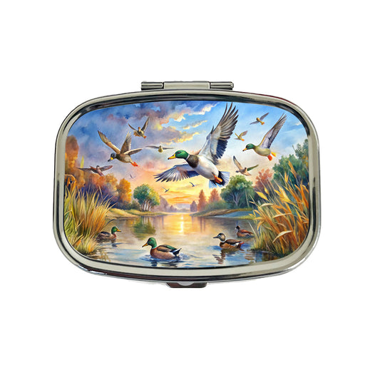 Ducks Flying At Sunrise Hunting Watercolor Travel Pill Box Case