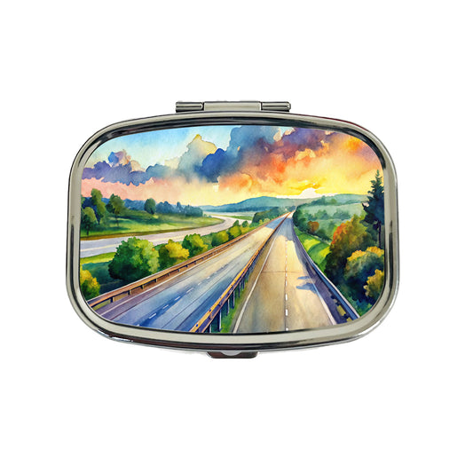 Empty Highway Stretching Into The Distance Watercolor Travel Pill Box Case