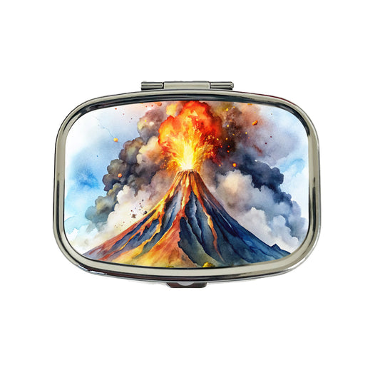 Erupting Volcano Watercolor Travel Pill Box Case