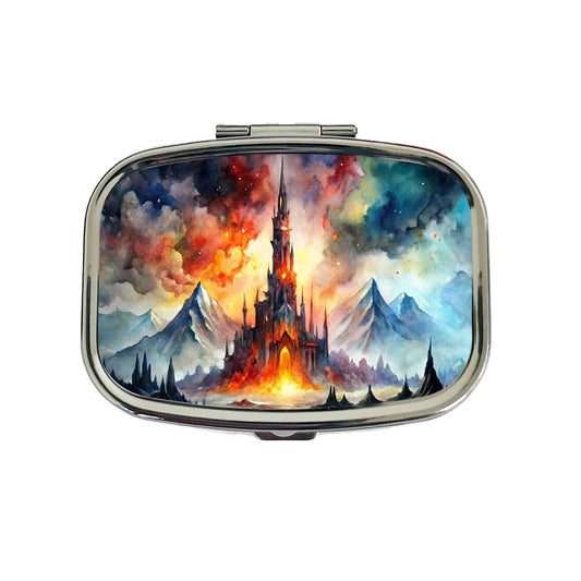 Fantasy Evil Dark Castle Watercolor Travel Pill Box Case