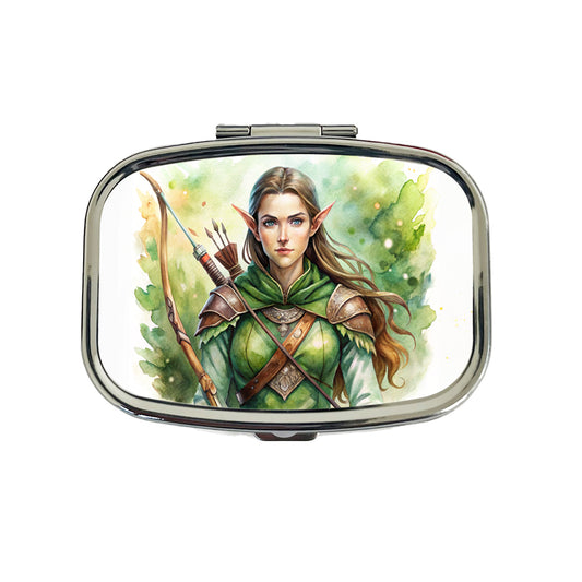 Fantasy Female Elven Ranger Watercolor Travel Pill Box Case
