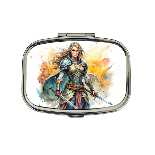 Fantasy Female Fighter Warrior Shield-maiden Watercolor Travel Pill Box Case
