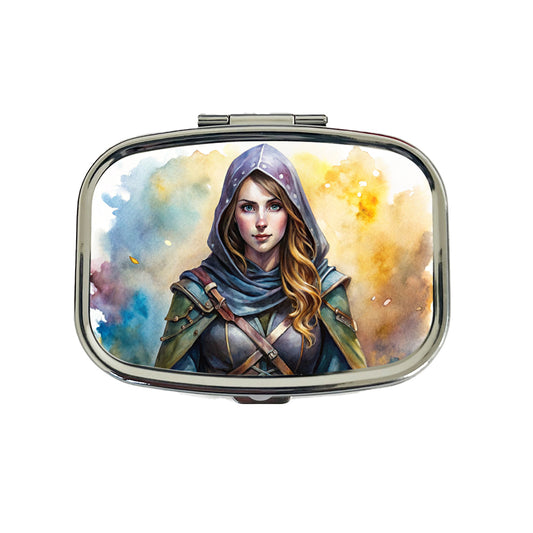Fantasy Female Thief Rogue Watercolor Travel Pill Box Case