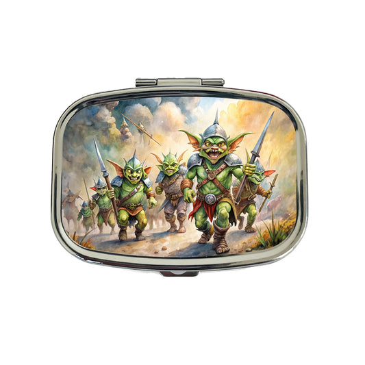 Fantasy Goblins Monsters Going To War Watercolor Travel Pill Box Case