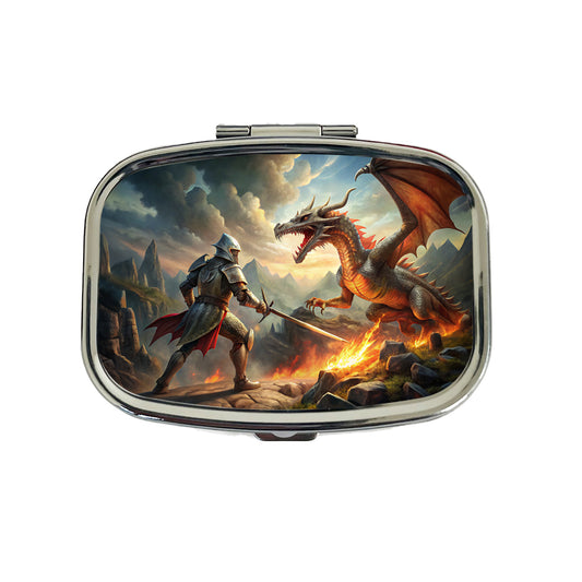 Fantasy Knight Fighting A Fire-breathing Dragon Travel Pill Box Case