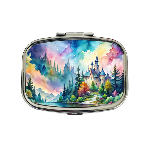 Fantasy Lake And Castle Scene Watercolor Travel Pill Box Case