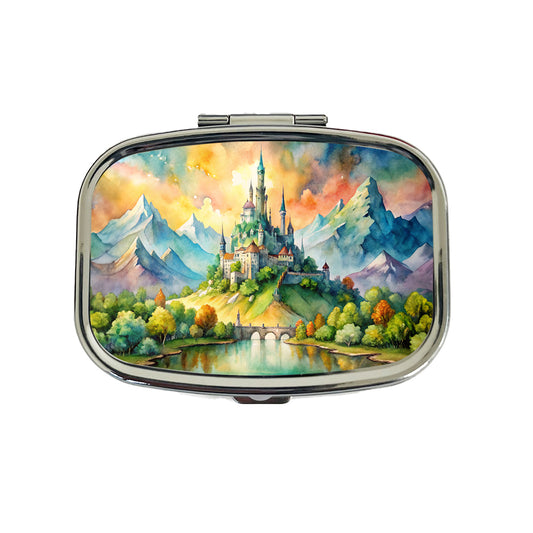 Fantasy Magical Castle On A Hill Watercolor Travel Pill Box Case