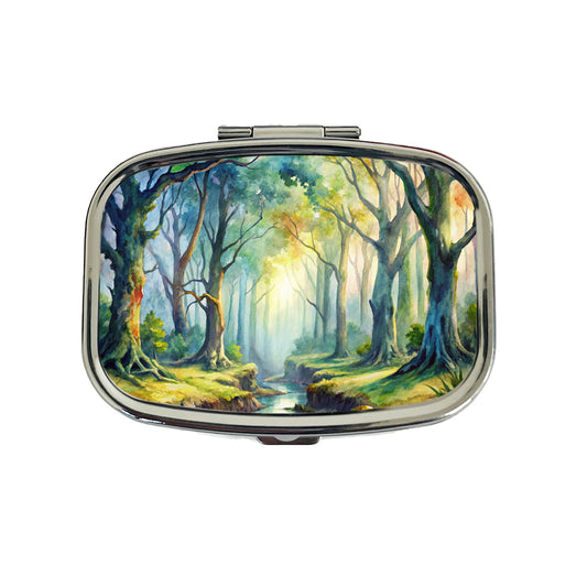 Fantasy Misty Forest Stream And Trees Watercolor Travel Pill Box Case