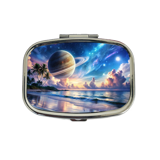 Fantasy Sci-fi World Saturn Rising Over Beach Travel Pill Box Case