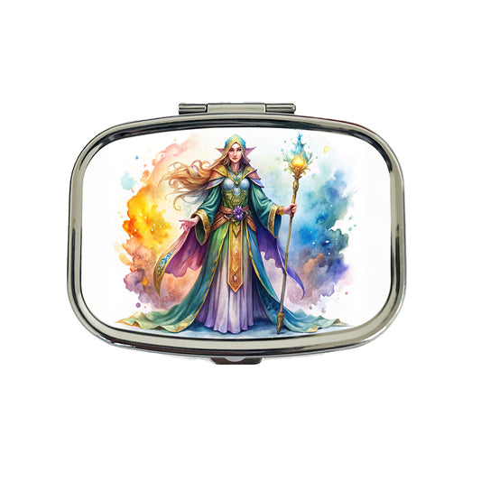 Fantasy Sorceress Colorful Magic Mana Watercolor Travel Pill Box Case