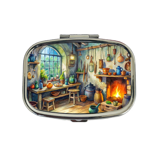 Fantasy Witch's Workshop Watercolor Travel Pill Box Case
