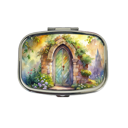 Fantasy World Doorway Fairy Gnome Elven Watercolor Travel Pill Box Case