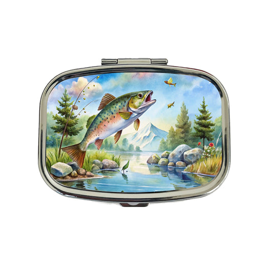 Fish Jumping Stream Lake Fishing Watercolor Travel Pill Box Case