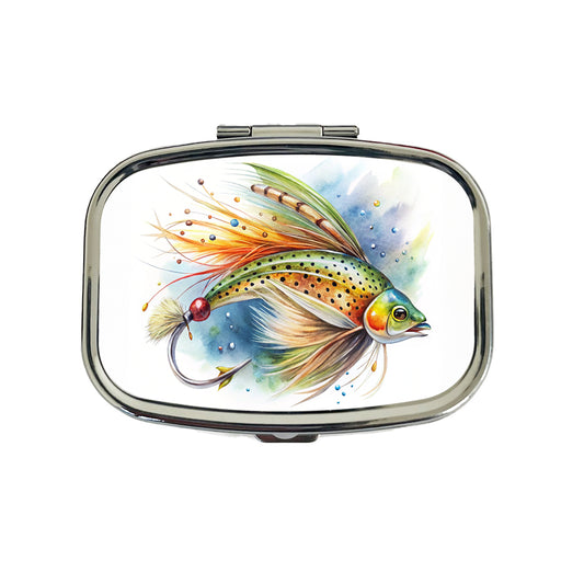 Fishing Lure Flies Watercolor Travel Pill Box Case