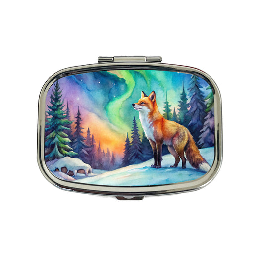Fox And Northern Lights Watercolor Travel Pill Box Case