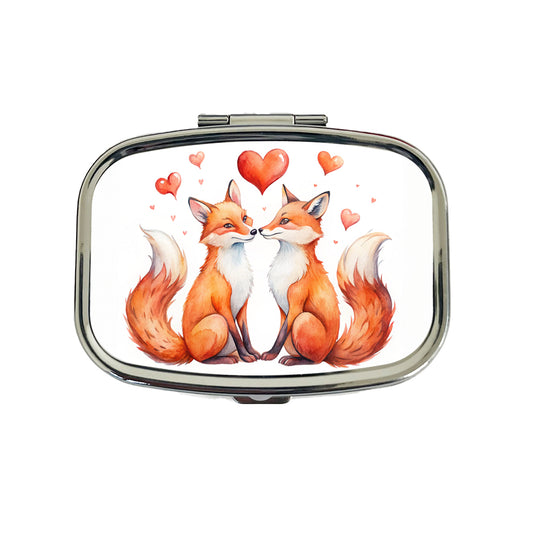 Foxes In Love With Hearts Valentine's Day Travel Pill Box Case