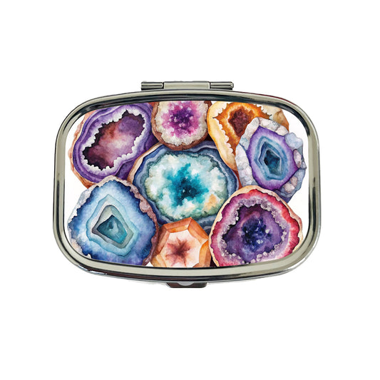 Geode Volcanic Crystals Cut Open Watercolor Travel Pill Box Case