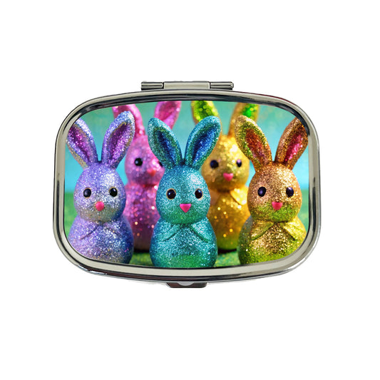 Glitter Easter Bunnies Rabbits Chocolate Travel Pill Box Case