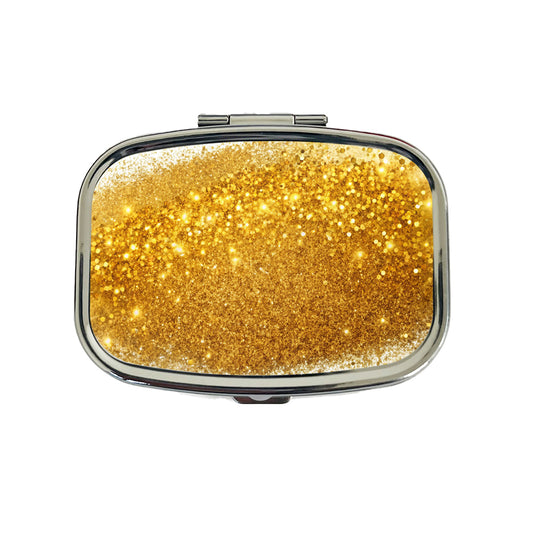 Gold Faux Glitter Travel Pill Box Case
