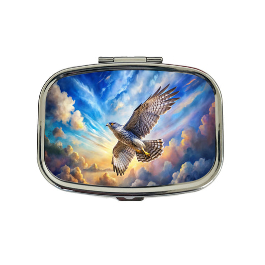 Goshawk Raptor Bird Of Prey In Flight Sky Clouds Watercolor Travel Pill Box Case