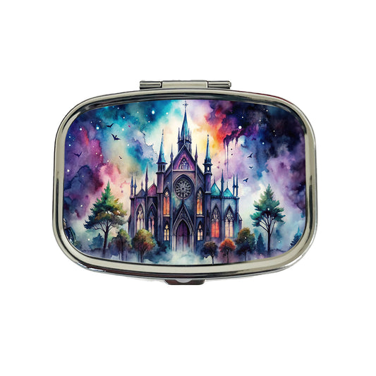 Gothic Style Church Watercolor Travel Pill Box Case