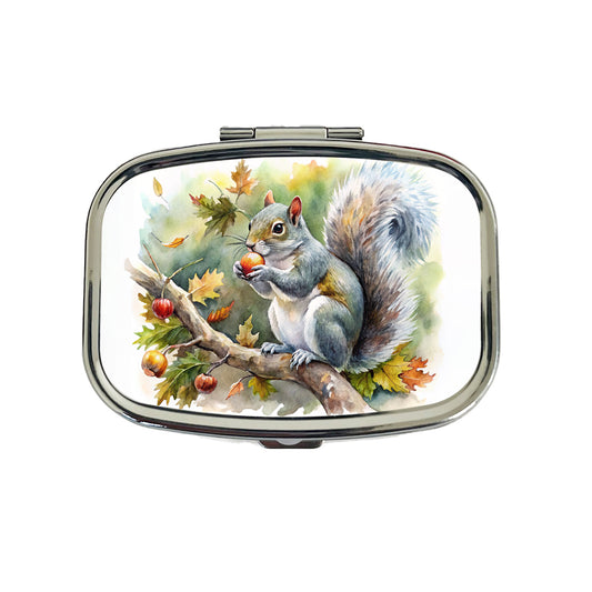 Gray Squirrel Eating Acorn In Tree Watercolor Travel Pill Box Case
