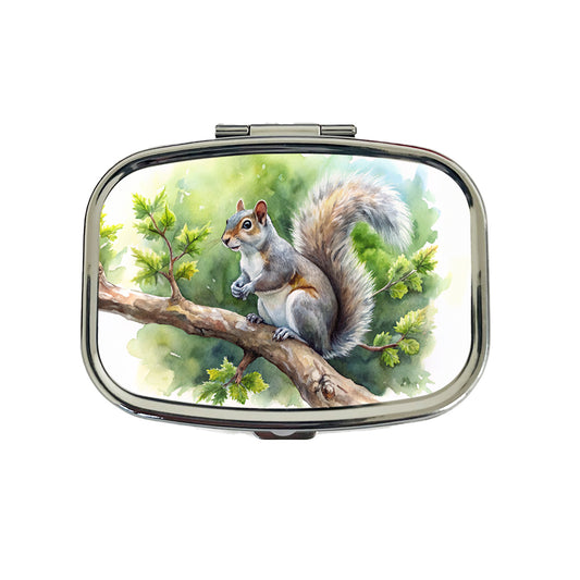 Gray Squirrel In Tree Watercolor Travel Pill Box Case