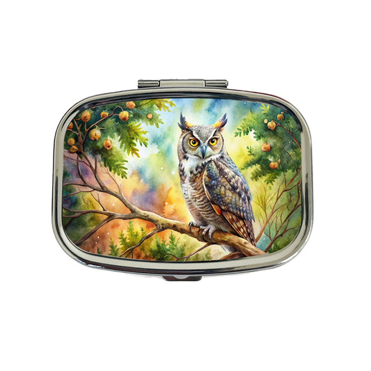 Great Horned Owl In Tree Watercolor Travel Pill Box Case