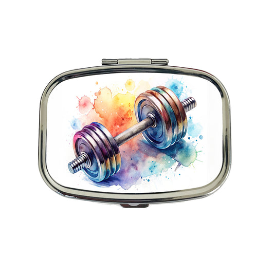 Gym Workout Dumbbells Weights Watercolor Travel Pill Box Case