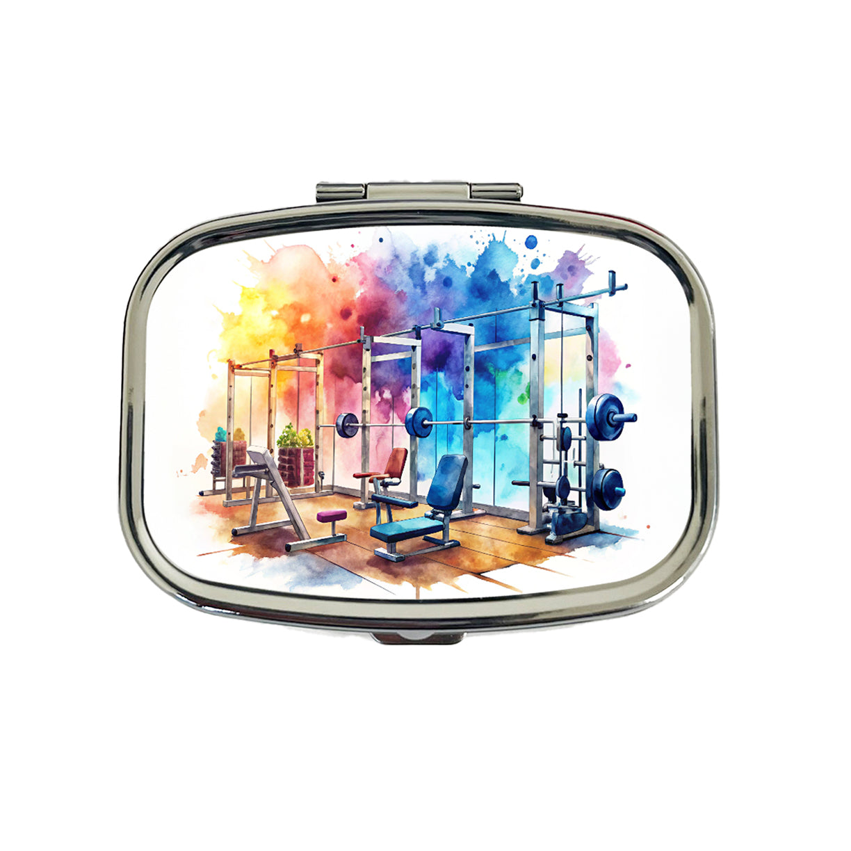 Gym Workout Equipment Watercolor Travel Pill Box Case