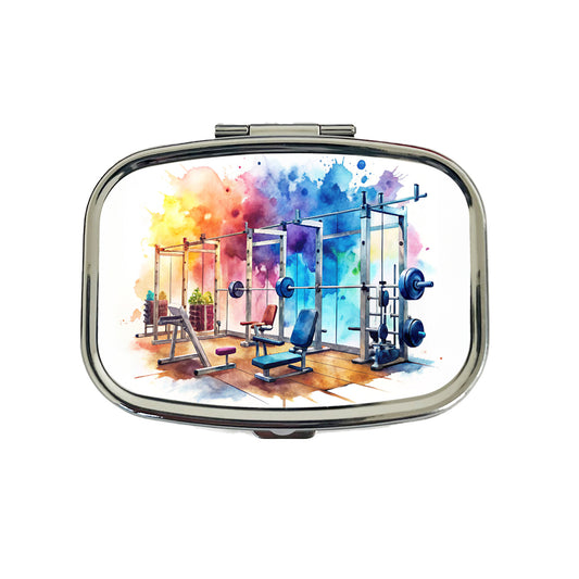 Gym Workout Equipment Watercolor Travel Pill Box Case