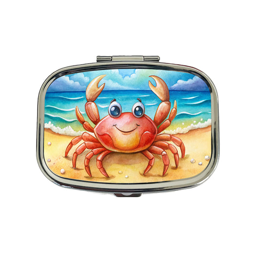 Happy Crab On The Tropical Beach Watercolor Travel Pill Box Case