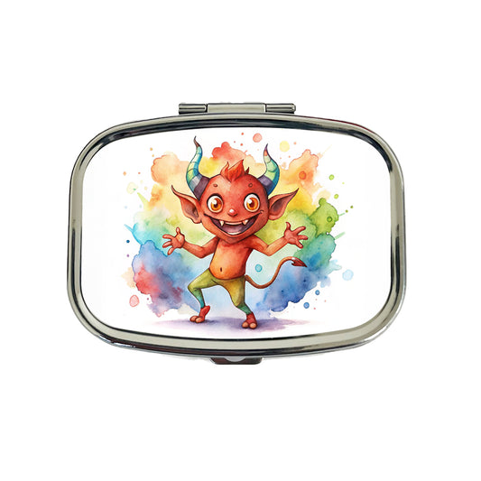Happy Short Dancing Demon Watercolor Travel Pill Box Case