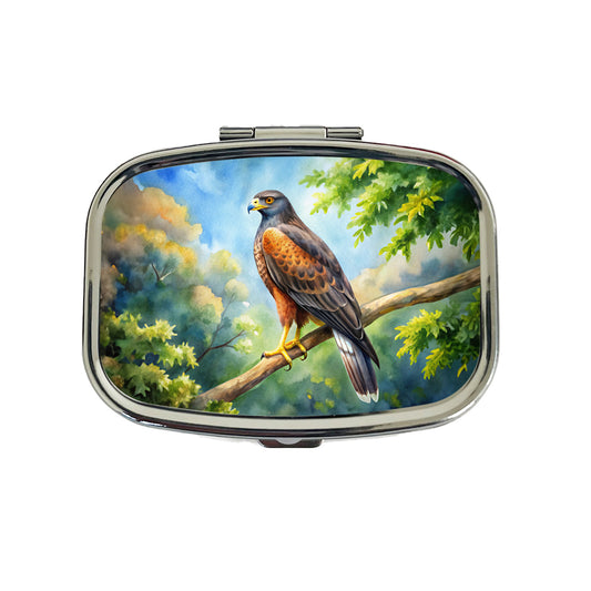 Harris's Hawk Raptor Bird Of Prey In Tree Watercolor Travel Pill Box Case