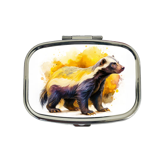 Honey Badger Watercolor Travel Pill Box Case
