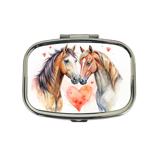 Horses In Love Heart Valentine's Day Travel Pill Box Case