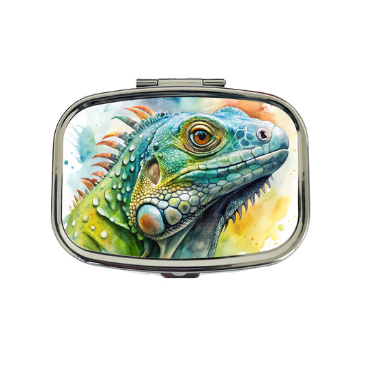 Iguana Lizard Face Profile Reptile Watercolor Travel Pill Box Case