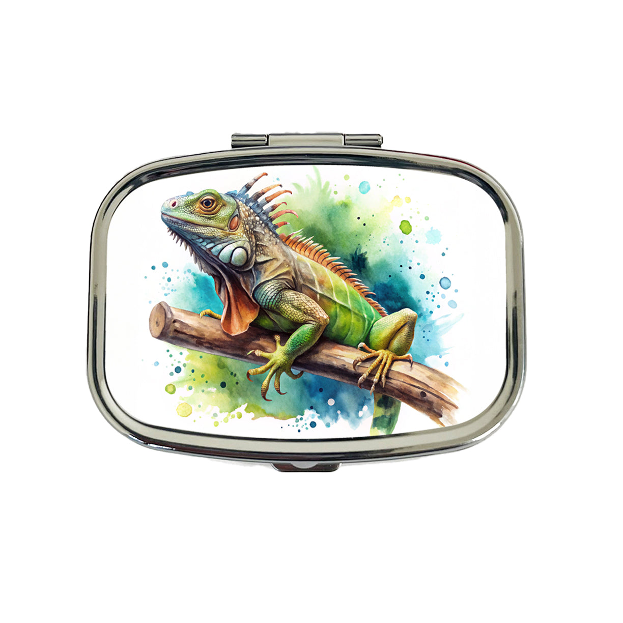 Iguana Lizard On Branch Reptile Watercolor Travel Pill Box Case