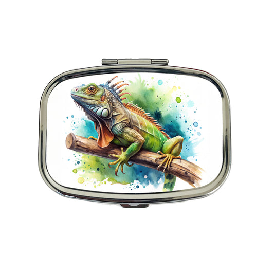 Iguana Lizard On Branch Reptile Watercolor Travel Pill Box Case