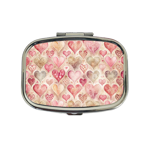 Kitschy Valentine's Day Hearts Pattern Travel Pill Box Case