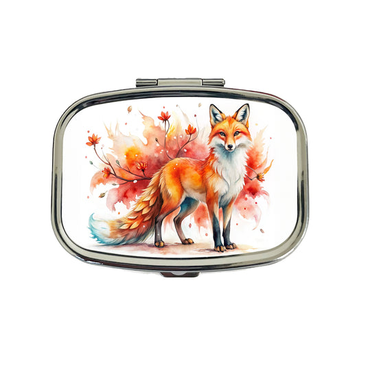 Kitsune Fox Asian Japanese Spirit Animal Folklore Watercolor Travel Pill Box Case