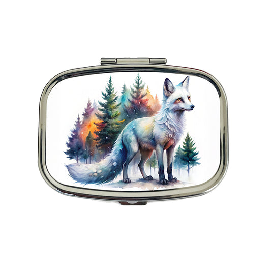Kitsune White Fox Asian Japanese In Forest Watercolor Travel Pill Box Case