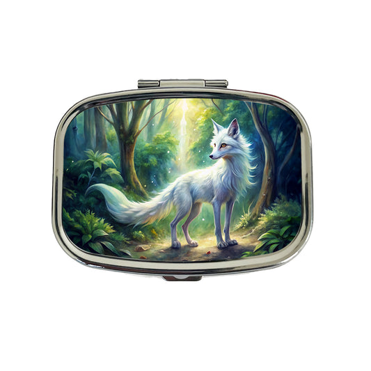 Kitsune White Fox Fantasy Japanese In Forest Watercolor Travel Pill Box Case